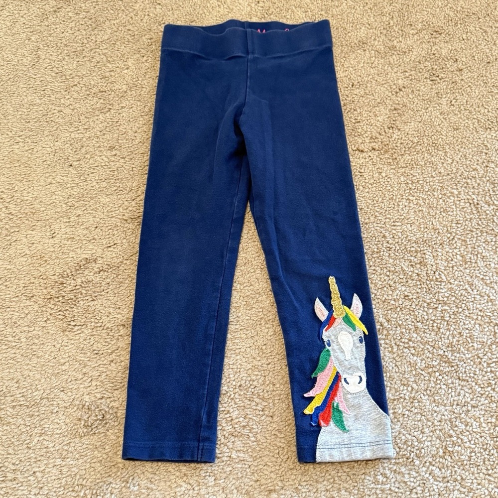 Mini Boden Leggings Girls 4-5 Y Blue w/ Rainbow Unicorn Applique Cotton Spandex
